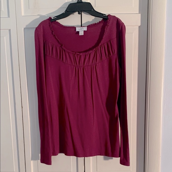 LOFT by Ann Taylor Wine Color Ruched Long Sleeve Blouse EUC - Picture 2 of 6